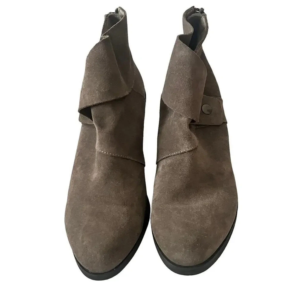 Eileen Fisher Tag Sport Ankle Boots •7• Gray Suede Leather Booties Block Heel